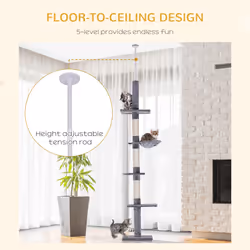 PawHut Floor to Ceiling Cat Tree for Indoor Cats 5-Tier Kitty Tower Grey - Additional view 11
