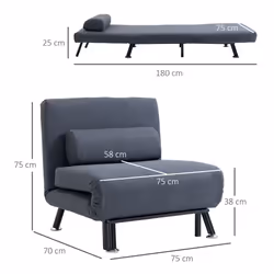 HOMCOM Folding 5 Position Convertible Sleeper Chair Sofa Bed Dark Grey - Additional view 7