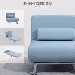 HOMCOM Linen Folding 5 Position Convertible Sleeper Chair Bed, Blue - Additional view 4