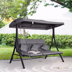 Outsunny Outdoor 3-person Porch Swing Chair Chaise Lounge Patio Garden Grey
