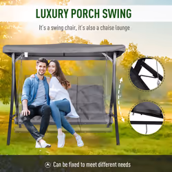 Outsunny Outdoor 3-person Porch Swing Chair Chaise Lounge Patio Garden Grey