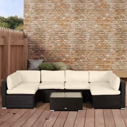 Outsunny Garden Rattan Sofa Set Polyester Cover Replacement No Cushion Cream