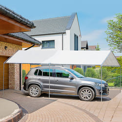 Outsunny 2-Rooms Outdoor Carport Galvanized Steel Frame Tent UV Resistant White
