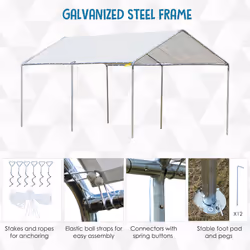 Outsunny 2-Rooms Outdoor Carport Galvanized Steel Frame Tent UV Resistant White