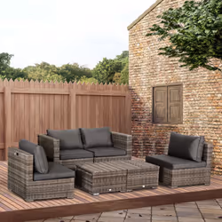 Outsunny 8pc Outdoor Patio Furniture Set Weather Wicker Rattan Sofa Chair Grey