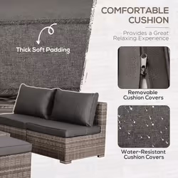 Outsunny 8pc Outdoor Patio Furniture Set Weather Wicker Rattan Sofa Chair Grey - Additional view 5