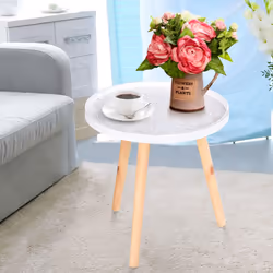 HOMCOM Round Coffee Table W/ Solid Wood Legs Sofa End Side Coffee