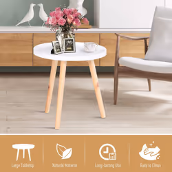 HOMCOM Round Coffee Table W/ Solid Wood Legs Sofa End Side Coffee