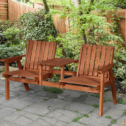 Outsunny 2-Seater Garden Bench Patio Antique Loveseat with Armrest, Steel Orange