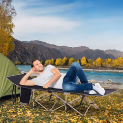 Outsunny Single Portable Outdoor Military Sleeping Bed Camping Cot Black