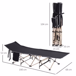 Outsunny Single Portable Outdoor Military Sleeping Bed Camping Cot Black
