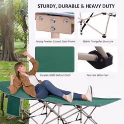 Outsunny Single Portable Outdoor Military Sleeping Bed Camping Cot Green