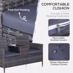 Outsunny Rattan Chair Garden Furniture Patio Companion Love Seat Table Grey