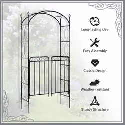 Outsunny Metal Decorative Backyard Arch w/ Gate Garden Arbor for Climbing Plants
