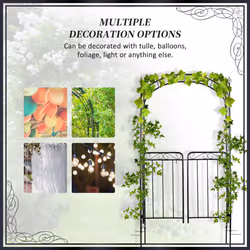 Outsunny Metal Decorative Backyard Arch w/ Gate Garden Arbor for Climbing Plants