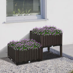 Outsunny 2-piece Elevated Flower Bed Vegetable Herb Planter Plastic, Brown