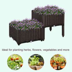 Outsunny 2-piece Elevated Flower Bed Vegetable Herb Planter Plastic, Brown