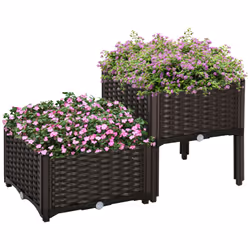 Outsunny 2-piece Elevated Flower Bed Vegetable Herb Planter Plastic, Brown - Additional view 8