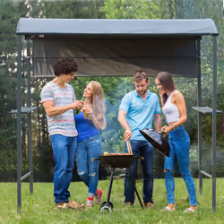 Outsunny 7ft Outdoor Double-tier BBQ Grill Canopy Gazebo w/ 2 Shelf, 5 Hooks