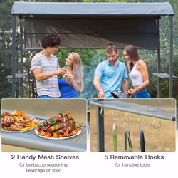 Outsunny 7ft Outdoor Double-tier BBQ Grill Canopy Gazebo w/ 2 Shelf, 5 Hooks