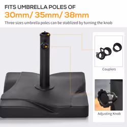Outsunny 20KG Square Patio Parasol Base, Fits Î¦32mm,Î¦38mm,Î¦48mm Pole - Black