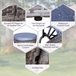 Outsunny 4 PCs Cushioned Outdoor Plastic Rattan Round Sofa Bed Table Set Grey