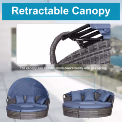 Outsunny 4 PCs Cushioned Outdoor Plastic Rattan Round Sofa Bed Table Set Grey - Additional view 4