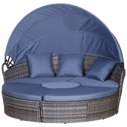 Outsunny 4 PCs Cushioned Outdoor Plastic Rattan Round Sofa Bed Table Set Grey - Additional view 8
