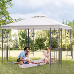 Outsunny 3m x 3m Outdoor Decorative Garden Gazebo Canopy Steel Frame - Cream