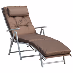Outsunny Sun Lounger Recliner Foldable Padded Seat Adjustable Texteline Brown