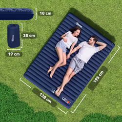 Outsunny Portable Inflatable Camping Bed with Double Mattress Navy Blue