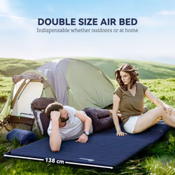 Outsunny Portable Inflatable Camping Bed with Double Mattress Navy Blue