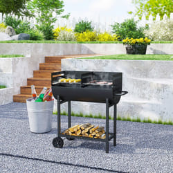 Outsunny Trolley Portable Outdoor Charcoal BBQ Grill Cart 2 Rolling Wheels Black