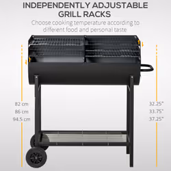 Outsunny Trolley Portable Outdoor Charcoal BBQ Grill Cart 2 Rolling Wheels Black