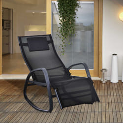 Outsunny Patio Adjust Lounge Chair Rocker Outdoor w/ Pillow, Footrest- Black