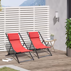 Outsunny 2Pcs Texteline Chaise Lounge Recliner Chair Adjust Lounger Patio Red