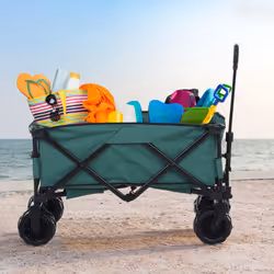 Outsunny Outdoor Cart Folding Cargo Wagon Trailer Beach w/ Handle Green