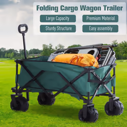 Outsunny Outdoor Cart Folding Cargo Wagon Trailer Beach w/ Handle Green - Additional view 6