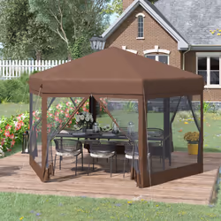 Outsunny 4x4m Garden Gazebo Tent Outdoor Metal Adjustable Sunshade w/ Net
