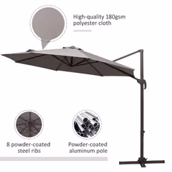 Outsunny 3M Cantilever Parasol Aluminium Garden Umbrella with Crank, Grey - Additional view 4