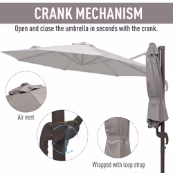 Outsunny 3M Cantilever Parasol Aluminium Garden Umbrella with Crank, Grey - Additional view 5