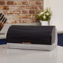 Tower Linear Roll Top Bread Bin Fresh Storage - Stainless Steel, Black/Rose Gold