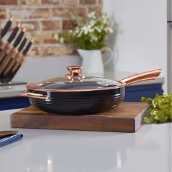 Tower Linear Saute Multi-Pan 28cm with Lid, Non-Stick Aluminium, Black/Rose Gold