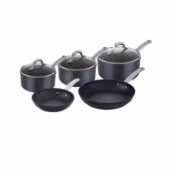 Tower TruStone 5-Piece Pan Set, 16, 18 & 20cm Saucepans with Lids & 20/28cm Frying Pans, Non-Stick in Violet Black