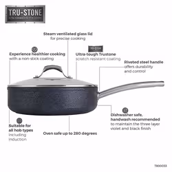 Tower TruStone Hard -Wearing 28cm Saute Pan, Non-Stick & Easy Clean in Violet Black - Additional view 6