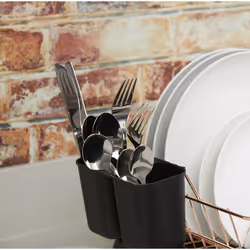 Tower T81400RB Dish Rack with Tray and 2 Removable Cutlery Holders, Black and Rose Gold