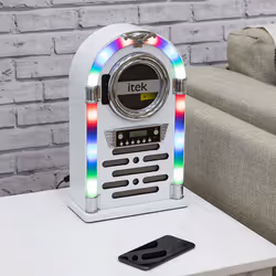 iTek I60018CDGW Jukebox CD Player, FM Radio Bluetooth, Gloss White