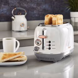 Tower Bottega T20016WMRG 2-Slice Toaster, Stainless Steel with Variable Browning Control, Defrost, Reheat and Cancel Setting 810 W, Marble/Rose Gold