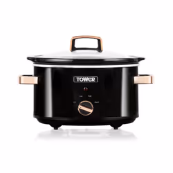Tower T16018RG Stainless Steel 3.5L Slow Cooker, 210W, Removeable Ceramic Pot in Black & Rose Gold