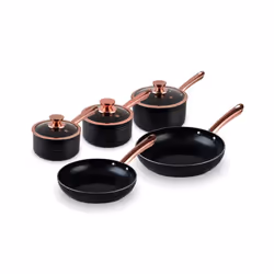 Tower Rose Gold Pot and Pan Set, Non Stick and Easy to Clean, Black, 5 Piece